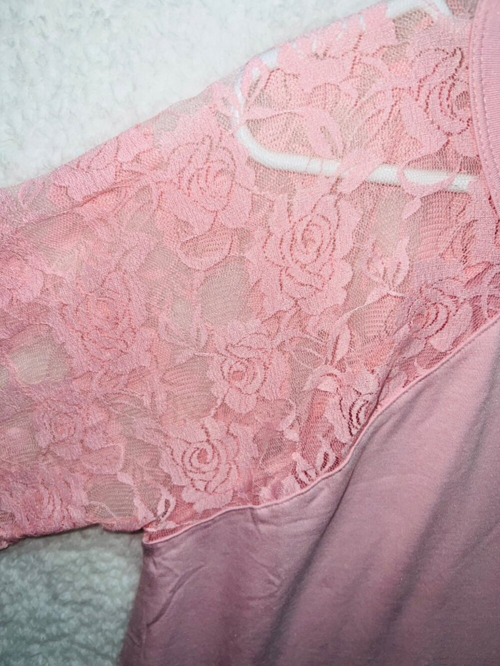 NWOT Zenana Womens Plus Size 2X Pink Lace 3/4 Sleeve Raglan Top Blouse - Picture 6 of 6